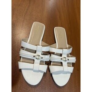 Ann Taylor Factory White Cage Slides with Gold Ring Detail - Size 7.5